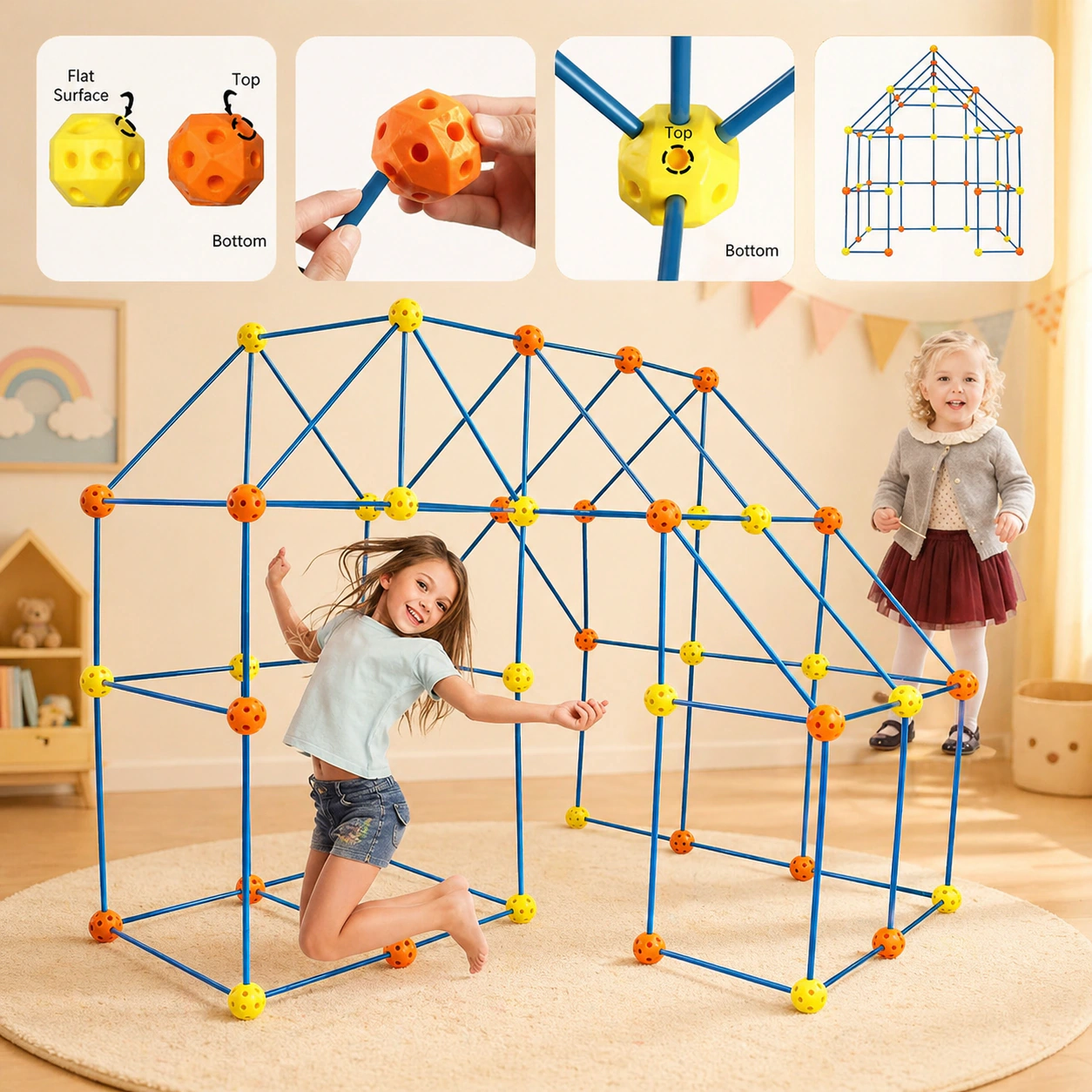 120-Piece Colorful DIY Fort Building Kit for Kids