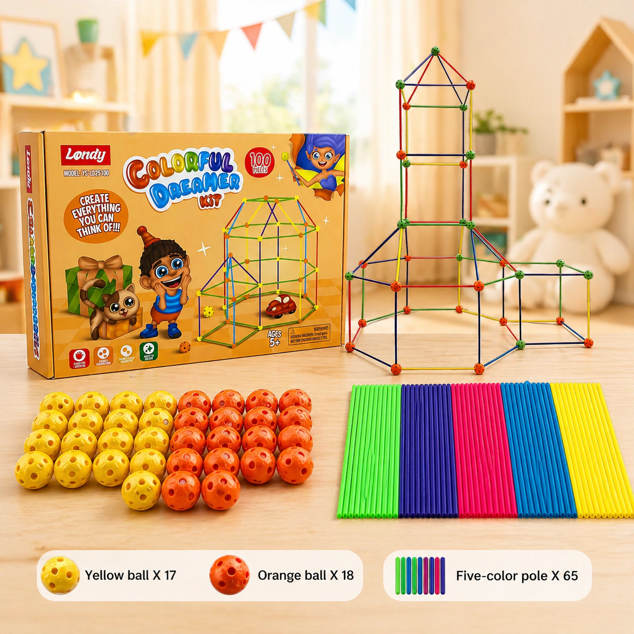 120-Piece Colorful DIY Fort Building Kit for Kids 2