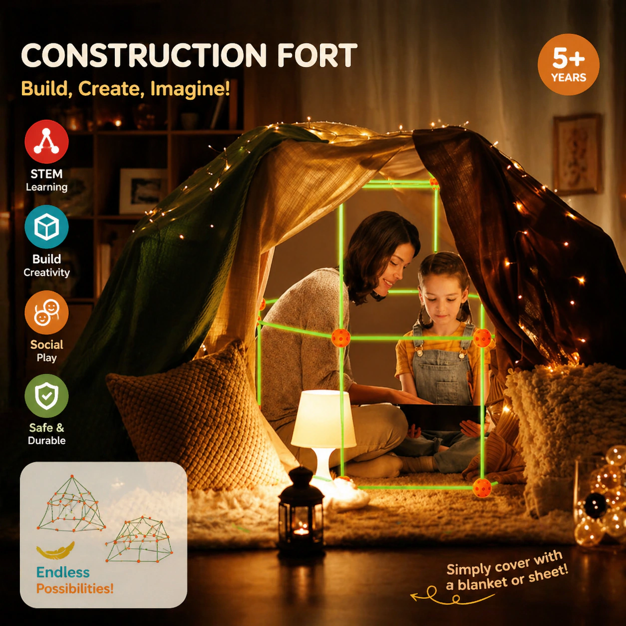 72-Piece Secret Base Fort Building Kit
