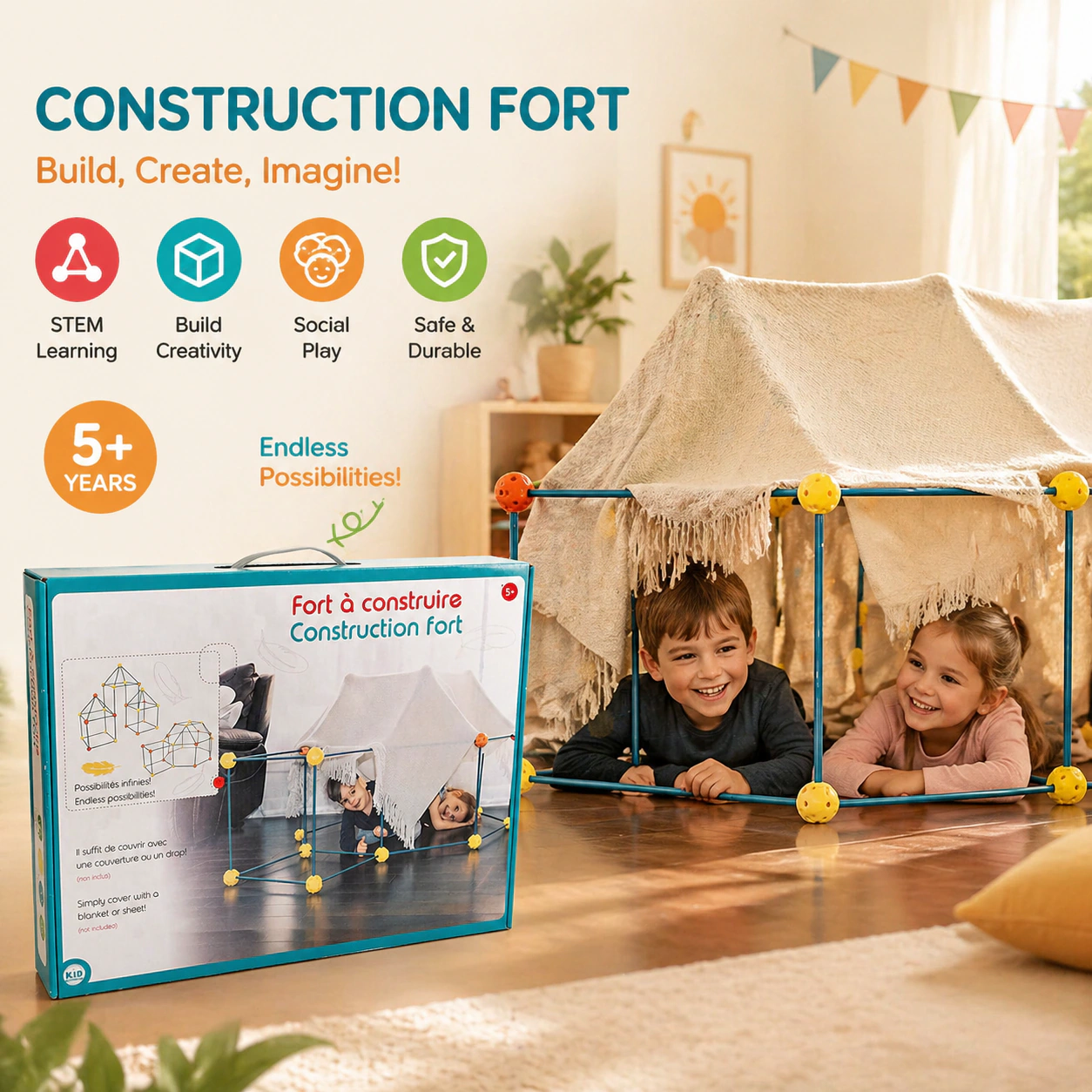 120-Piece Secret Base Fort Building Kit
