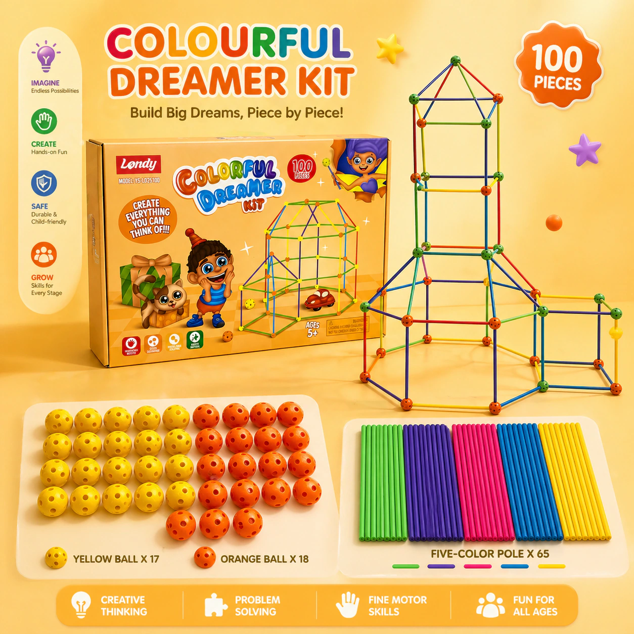 DIY 100-Piece Educational Tent Fort Building Kit